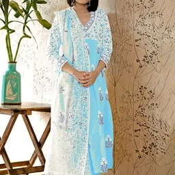 GoSriKi Women Floral Printed Regular Thread Work Kurta with Palazzos & With Dupatta-picture-18