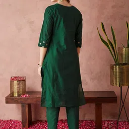 RAJGRANTH Women Regular Thread Work Chanderi Silk Kurta with Trousers & With Dupatta image 5