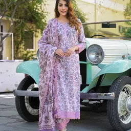 Divena Women Floral Printed Regular Pure Cotton Kurta with Trousers & With Dupatta-image-77