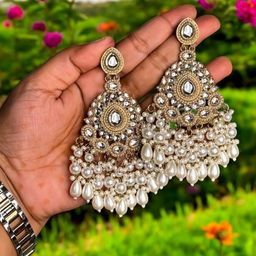 Anouk Gold Plated Artificial Stones Studded And Beaded Contemporary Drop Earrings-11