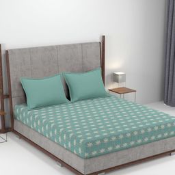 MYTRIDENT Teal & White Floral 144 TC Cotton King Bedsheet - 2.74 m x 2.74 m-picture-33