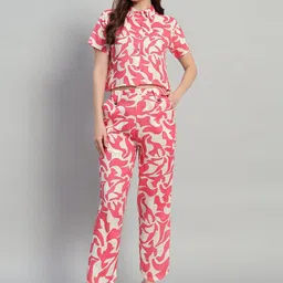 ROSEMELON Abstract Printed Shirt Collar Shirt With Trouser-22