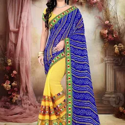 KAVINDI Bandhani Beads and Stones Pure Georgette Half and Half Bandhani Saree-picture-12