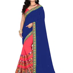 DIVASTRI Women Ethnic Motifs Embroidered Pure Georgette Saree-image-99