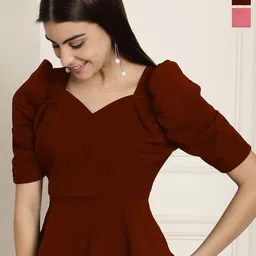 Metronaut Sweetheart Neck Puff Sleeve Peplum Top-picture-41