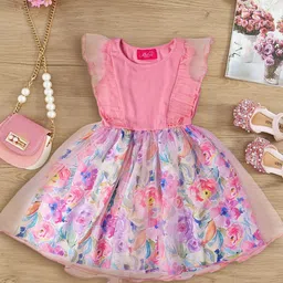 pspeaches Floral Print Flutter Sleeve Fit & Flare Dress-10