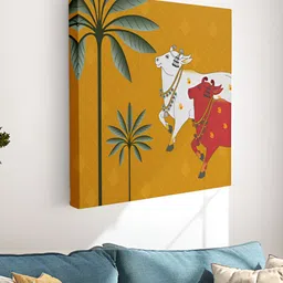 Myntra Elegant Homes Mustard & Green Canvas Pichwai Cow Wall Art-image-59
