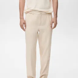 MANGO MAN Linen Cotton Striped Trousers-image-74