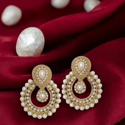 ANIKAS CREATION Gold-Plated Pearls Beaded Circular Shaped Chandbalis-1