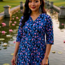 THE FAB FACTORY Print V-Neck Regular Top-picture-5