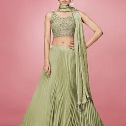 Fusionic Embroidered Mirror Work Semi-Stitched Lehenga & Unstitched Blouse With Dupatta image 1
