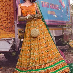 Fusionic Embroidered Thread Work Semi-Stitched Lehenga & Unstitched Blouse With Dupatta image 1