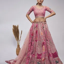 Fusionic Embroidered Thread Work Semi-Stitched Lehenga & Unstitched Blouse With Dupatta image 1
