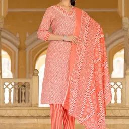Varanga Ethnic Motifs Printed Regular Mirror Work Kurta with Trousers & With Dupatta image 1