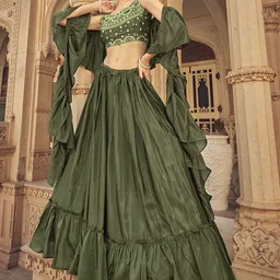 Fusionic Embroidered Mirror Work Semi-Stitched Lehenga & Unstitched Blouse With Dupatta image 3