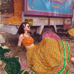Fusionic Embroidered Thread Work Semi-Stitched Lehenga & Unstitched Blouse With Dupatta image 3