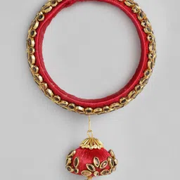 Peora Red Gold-Plated Set of 2 Handcrafted Silk Thread Kundan Studded Bangles image 4