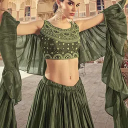 Fusionic Embroidered Mirror Work Semi-Stitched Lehenga & Unstitched Blouse With Dupatta image 5