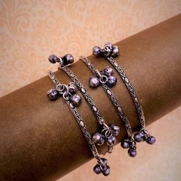 ATIBELLE Set Of 4 Silver-Plated & Ghunghroo Bangles-3