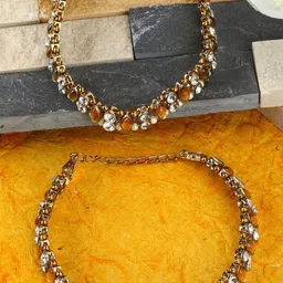 ANIKAS CREATION Set Of 2 Gold-Plated White & Beige Kundan-Studded Beaded Vilandi Anklets-picture-36