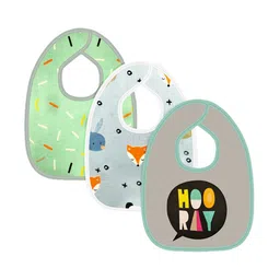 Moms Home Pack of 3 Multicolored Unisex Kids Designer Printed Pure Cotton Bibs-75