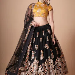 ODETTE Embroidered Beads and Stones Semi-Stitched Lehenga & Unstitched Blouse With Dupatta-picture-14