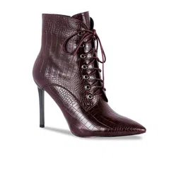 London Rag Burgundy Textured Party Stiletto Heeled Boots-image-55