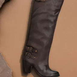 Delize Women Coffee Brown Solid Genuine Leather High Top Heeled Boots-10