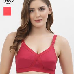 Floret Set Of 2 Red & Maroon Non Padded & Non Wired Solid Bra-11