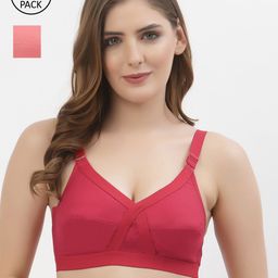 Floret Pack of 2 Red & Rose Pink Non Wired Full Coverage Cotton Everyday Bra-1