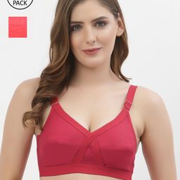 Floret Set Of 2 Coral & Red Non Padded & Non Wired Solid Bra-14