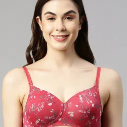 Enamor Red Dope Dye Ecolite Fabric Smooth Support Bra -Padded Wirefree and High Coverage-picture-52
