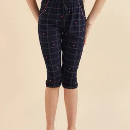 Sweet Dreams Girls Navy Blue & Red Checked Mid-Rise Regular-Fit Cotton Capris-image-42