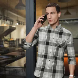 THE BEAR HOUSE Men Grey & Black Pure Cotton Classic Slim Fit Checked Casual Flannel Shirt-image-72