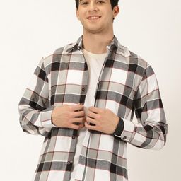 Mast & Harbour White Classic Checks Spread Collar Long Sleeves Cotton Casual Shirt-image-53