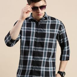 SHOWOFF Standard Slim Fit Checked Spread Collar Long Sleeves Cotton Casual Shirt-image-34