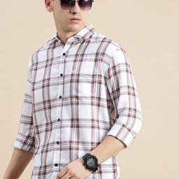 SHOWOFF Standard Slim Fit Checked Spread Collar Long Sleeves Cotton Casual Shirt-image-90