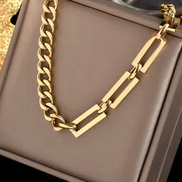Yellow Chimes Gold-Plated Stainless Steel Link Chain Necklace-image-71