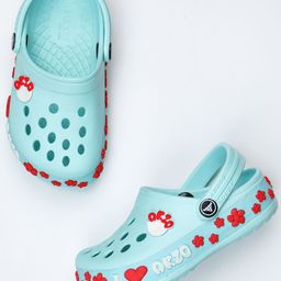ABROS Unisex Kids Sea Green & Red Embellished Clogs-15