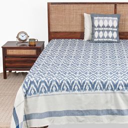Fabindia Pazir Off White & Blue Woven-Design 120 TC Cotton Double King Bed Cover-image-38