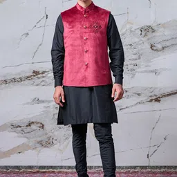 Tasva Mandarin Collar Straight Kurta With Churidar & Nehru jacket-image-68