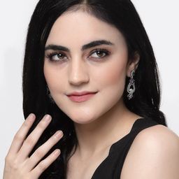 ZENEME Rhodium-Plated AD Studded Floral Drop Earrings image 4
