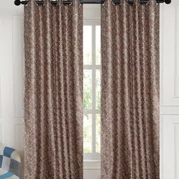 Kanodia Poly Fab Brown & Beige Set of 2 Floral Room Darkening Door Curtain-16