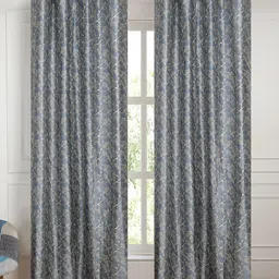 Kanodia Poly Fab Grey & Beige Set of 2 Floral Room Darkening Door Curtain-18