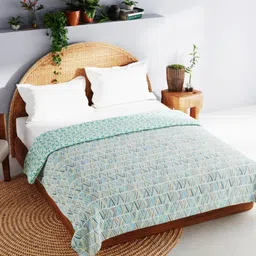 BIANCA Blue & Green Geometric AC Room 120 GSM Double Bed Dohar-26