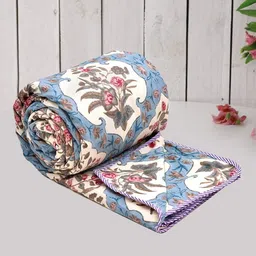 RRC White & Blue Ethnic Motifs Pure Cotton Reversible AC Room 120 GSM Double Bed Dohar-image-79