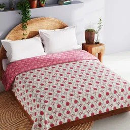 BIANCA White & Peach Muslin AC Room 150 GSM Flannel Filling Reversible Double Bed Dohar-image-2