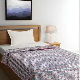 ELAN DREAMS Pink & Blue Floral Cotton AC Room 110 GSM Single Bed Dohar-image-53