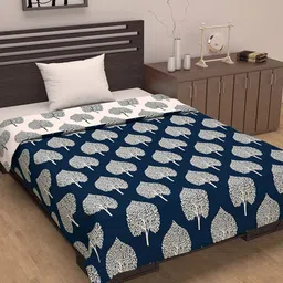 Divine Casa Harmony Blue & White Ethnic Motifs AC Room 120 GSM Reversible Single Bed Dohar-image-25