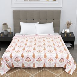 Bohekant White & Pink Floral Organic Cotton AC Room 180 GSM Reversible Double Bed Dohar-image-31